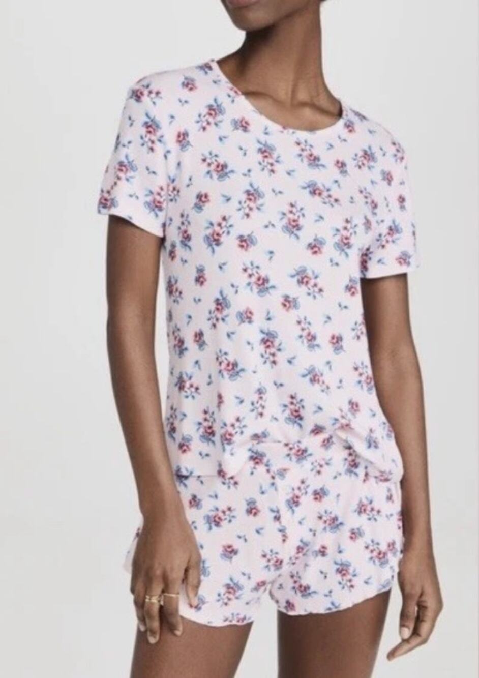 Nwt Plush Pajama Set Shorts Short Sleeve Waffle Lettuce Pink Floral Revolve XS